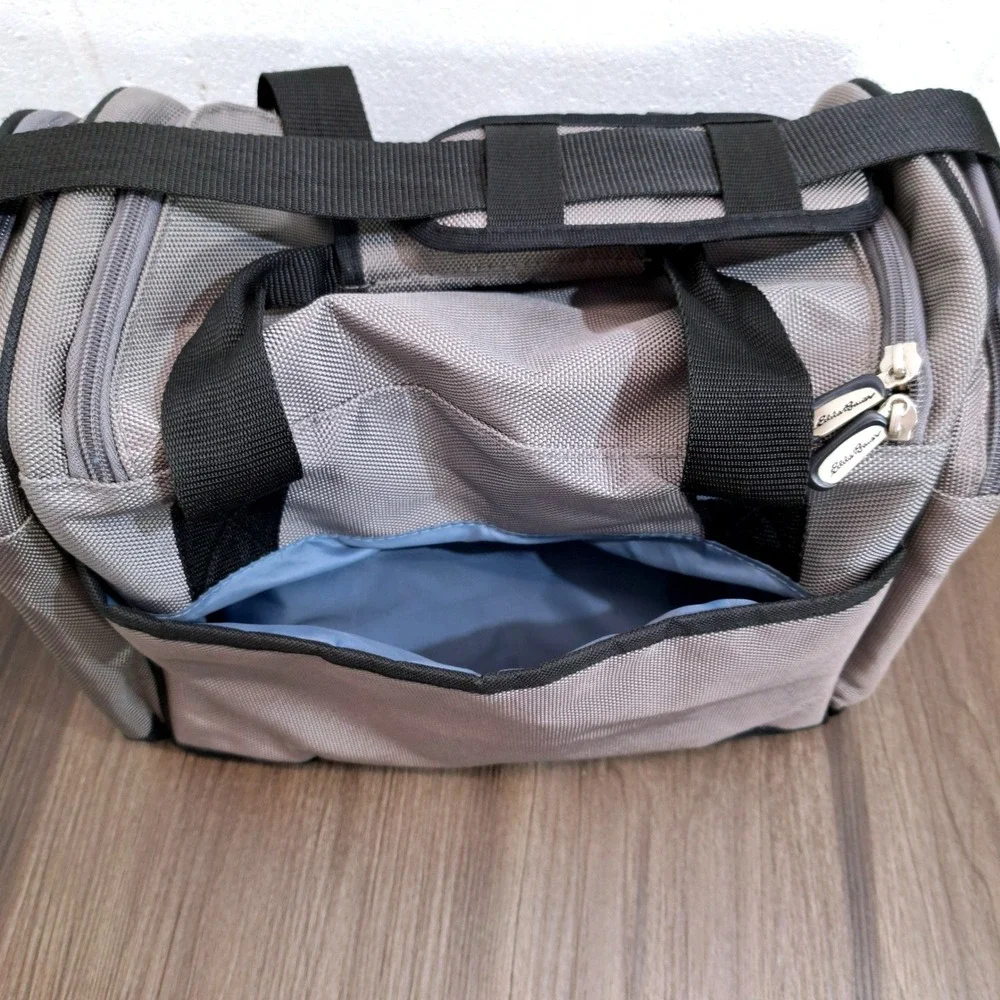 Eddie Bauer Grey Nylon Travel Bag 16x12 Travel Duffel Multi Pocket Messenger